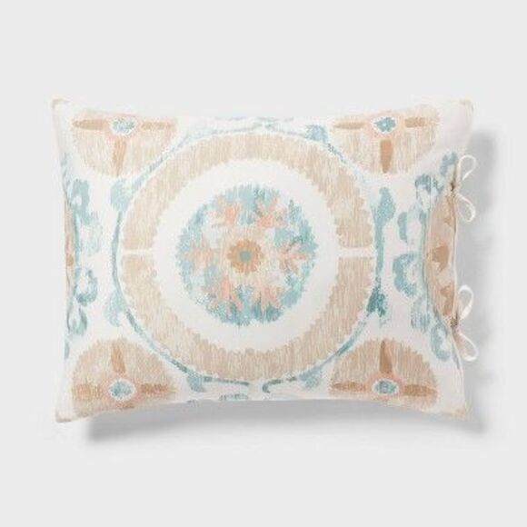 Open Box - Threshold - Full/Queen Boho Suzani Print Duvet Cove Ivory/Light Teal - Picture 3 of 4